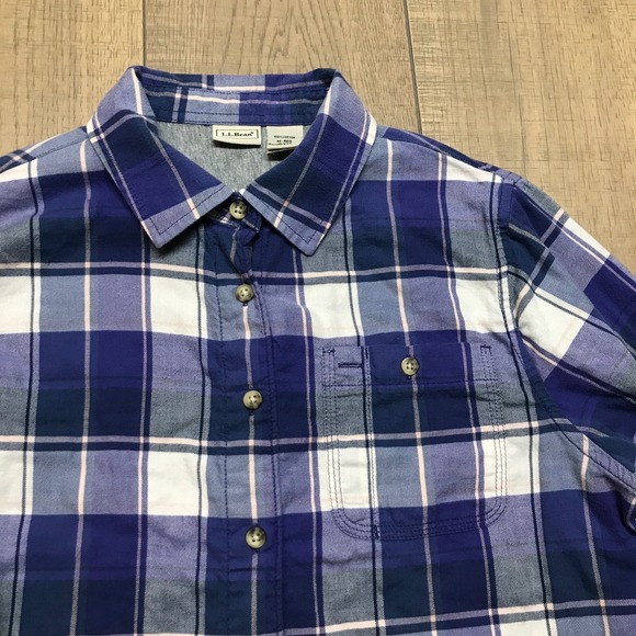 L.L. Bean Button Up Shirt Womens Size M Purple Plaid Flannel Fleece Lined Winter - Picture 4 of 9